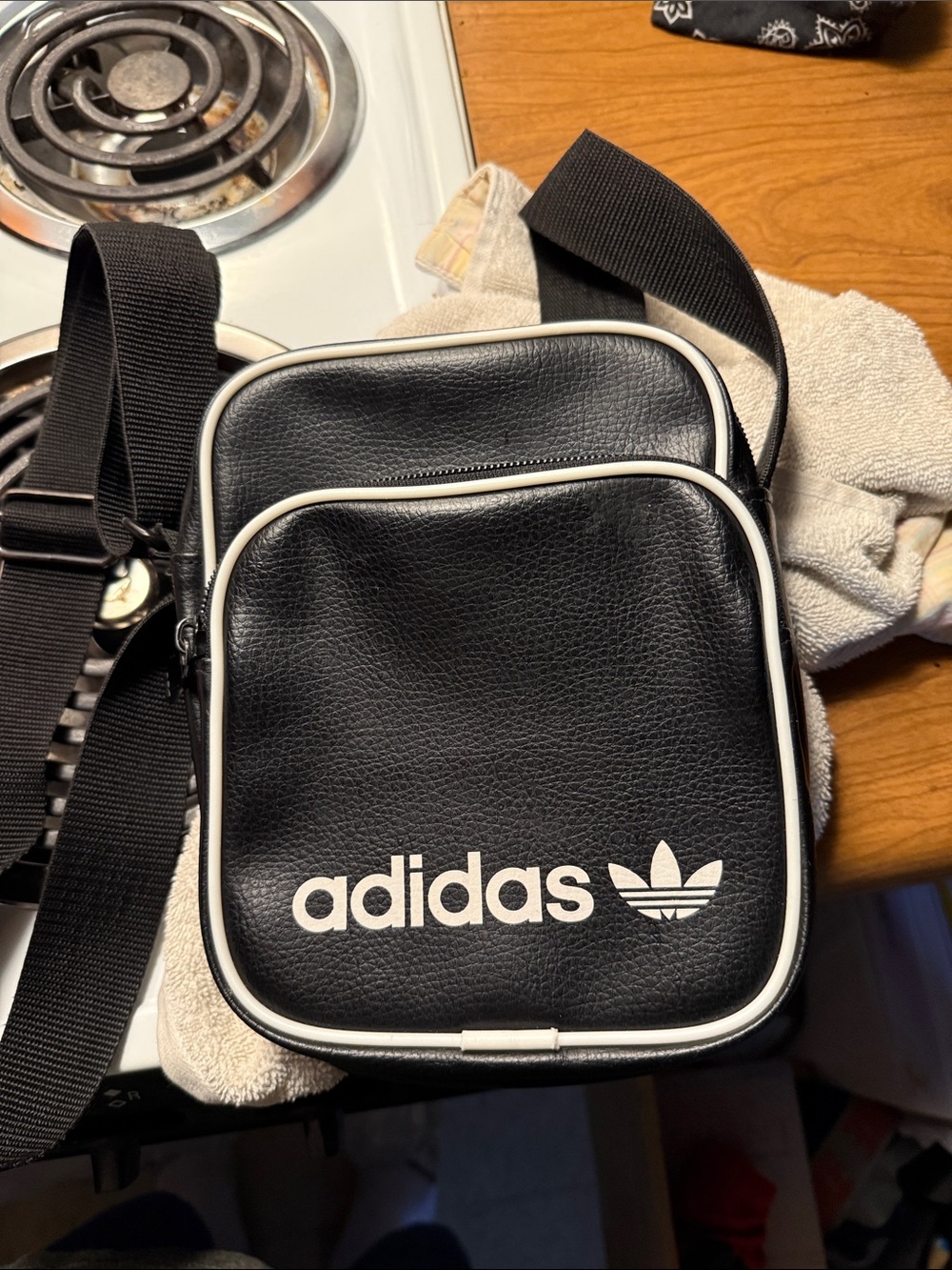 adidas Black Crossbody Bag with White Logo Piping